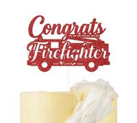 Congrats Firefighter Cake Topper Future Fireman Cake Decoration Fire Academy Graduate Decoration Red Glitter