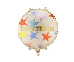 Congrats Foil Balloon 35 cm - Balloon Congratulations with Colourful Stars & Gold Lettering, Suitable for Helium, Balloon for Graduation, Exam, Birthday & Success
