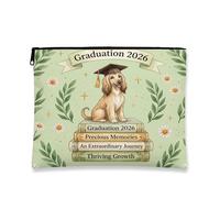 Congrats Grad Afghan Hound Dog Makeup Bag, Daisy Leaf Printed Cosmetic Travel Pouch for Women, Graduation Portable Small Canvas Zipper Organizer 7x9 Inch