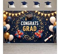 Congrats Grad Backdrop Banner for Graduation Party Decorations, 7x5ft Graduation Photo Booth Backdrop with Grad Cap Balloons Diploma, High School College Class of 2026 Graduation Party
