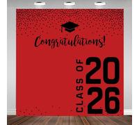 Congrats Grad Backdrop Class of 2025 Graduate Party Red and Black Photography Background Graduation Party Decorations Bachelor Cap Photo Supplies Cake Table Banner Photo Booth Props Vinyl 10x10ft
