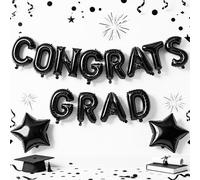 Congrats Grad Balloons, 16 Inch Black Congrats Grad Star Foil Balloon 2026 Graduation Decorations Balloons Banner Sign for Class of 2026 Senior High School College Congratulations Graduate Party Decor