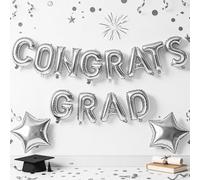 Congrats Grad Balloons, 2026 Silver Graduation Party Decorations 16 Inch Silver Congrats Grad 2026 Foil Balloon Banner Sign for Class of 2026 High School College Congratulations Graduate Party Decor