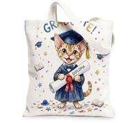 Congrats Grad Devon Rexs Cats Canvas Tote Bag for Shopping 13 * 15, Cute Diploma Reusable Grocery Shoulder Bag for Women, Graduation Painting Gift Decor