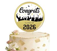 Congrats Grad Graduation Cake Topper Acrylic Graduation Decorations, Class of 2026 Cap Diploma Cake Decorations for High School College Senior Grad Party Supplies - Black and Gold