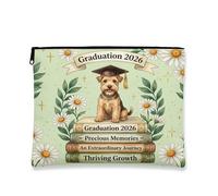 Congrats Grad Lakeland Terrier Dog Makeup Bag, Daisy Leaf Printed Cosmetic Travel Pouch for Women, Graduation Portable Small Canvas Zipper Organizer 7x9 Inch