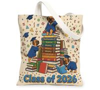 Congrats Grad Mastiff Dog Canvas Tote Bag for Shopping 13 * 15, Cartoon Books Reusable Grocery Bag for Women, Graduation Work Travel Painting Gift Decor