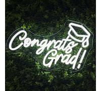 Congrats Grad Neon Sign, 16.5" x 10" LED Graduation Decorations for Class of 2025 Party Backdrop Dorm Celebration Gifts Congrats Grad Sign Prom Night Decor