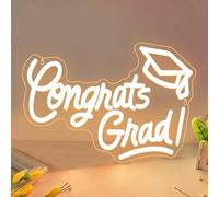 Congrats Grad Neon Sign with Graduation Cap Warm White Grad Light Up Sign for Wall Decor Dimmable Led Sign for Class of 2025 Party Dorm Backdrop Decorations Celebration Gifts(16.5"*11")