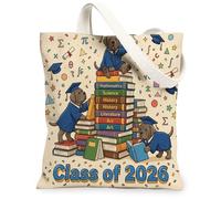 Congrats Grad Neopolitan Mastiff Dog Canvas Tote Bag for Shopping 13 * 15, Cartoon Books Reusable Grocery Bag for Women, Graduation Work Travel Painting Gift Decor