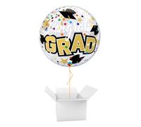 Congrats Grad Stars & Dots See-Thru Bubble Helium Qualatex Balloon - Inflated Balloon in a Box