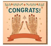 Congrats Henna Hands Congratulations Card - Elegant Floral Mehndi Design, Celebration Greeting Card - Blank Inside - For Graduation, New Job, Engagement or Any Achievement