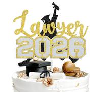 Congrats Lawyer Cake Topper, Law Grad Graduate/Born to Argue/Passed The Bar, Law School Survivor Party Decorations Supplies for Boy Girl, Black and Gold Glitter