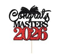 Congrats Masters 2026 Cake Topper,Congrats Masters Graduate,Class of 2026 Master Degree Graduation Party Decoration Supplies Black Red