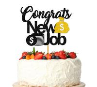 Congrats New Job Cake Topper, New Job Who Dis Cake Decor, Farewell Goodluck, We Will Miss You Party Decorations Supplies Black&Gold Glitter