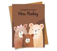 Congrats on Your New Baby Cute Bear Family Baby Shower Card Pregnancy Gift For Expecting Mom Dad Newborn Congratulations New Parents - Size 6.3"x4.7" Blank Inside with Kraft Envelope
