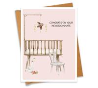 Congrats on Your New Roommate Baby Shower Card Pregnancy Gift For Expecting Mom Dad Newborn Congratulations New Parents - Size 6.3"x4.7" Blank Inside with Kraft Envelope