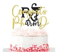 Congrats PharmD Cake Topper, Pharmacist Graduation, Pharmacy School Grad Party Decorations Black and Gold Glitter