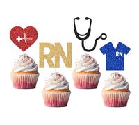 Congrats RN Cupcake Toppers, RN Graduation Decorations, Nursing School Survivor, 2026 Medical Nursing School Graduation Party Decorations 20pcs (Gold)
