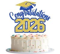 Congratulations 2026 Cake Topper, Class of 2026 Cake Decorations, Congrats Grad Party Decor, High School College University Graduation Party Decorations (Blue and Gold)