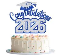 Congratulations 2026 Cake Topper, Class of 2026 Cake Decorations, Congrats Grad Party Decor, High School College University Graduation Party Decorations (Blue and Silver)