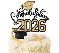 Congratulations 2026 Cake Topper, Congrats Grad Cake Decor, You Did It/So Proud of You, Class of 2026 High School College University Graduation Party Decorations Supplies Gold and Black Glitter