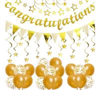 Congratulations Banner,Congratulations Balloons,36 Pcs Congratulations Decorations Include Triangle English Star Banner Balloons Ribbon Star Slings for Graduation Holiday Birthday Christmas Wedding