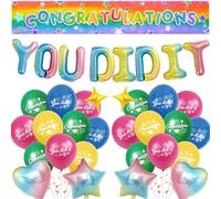 Congratulations Banner Graduation Party Decorations - Colorful You Did It Balloons Well Done Decoration, Star Heart Foil and Latex Balloon for Retirement and Achievement Celebrations