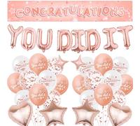 Congratulations Banner Graduation Party Decorations - Rose Gold You Did It Balloons Well Done Decoration, Star Heart Foil and Latex Balloon for Retirement and Achievement Celebrations