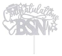 Congratulations BSN Cupcake Toppers, Congrats Bachelor of Science in Nursing Degree, Class of 2026 Nursing School Graduation Party Decoration Supplies, Silver Glitter