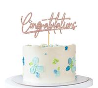 Congratulations Cake Topper - Graduation Cake Supplies - Retirement Wedding Birthday Anniversary Farewell Baby Shower Bridal Shower Party Decorations - Rose Gold Glitter