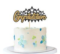 Congratulations Cake Topper - Graduation Cake Supplies - Retirement Wedding Birthday Anniversary Farewell Baby Shower Bridal Shower Party Decorations - Glitter Black & Mix Gold
