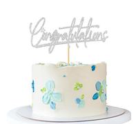 Congratulations Cake Topper - Graduation Cake Supplies - Retirement Wedding Birthday Anniversary Farewell Baby Shower Bridal Shower Party Decorations - Silver Glitter
