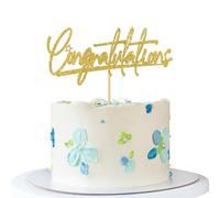 Congratulations Cake Topper - Graduation Cake Supplies - Retirement Wedding Birthday Anniversary Farewell Baby Shower Bridal Shower Party Decorations - Gold Glitter