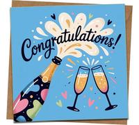 Congratulations Card 145mm Square - Champagne Bottle & Clinking Glasses Celebration Greeting Card, Blank Inside, for Graduation, Engagement, New Job, Wedding - Includes Kraft Envelope