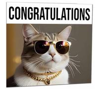 Congratulations Card - Cool Cat Sunglasses New Job Engagement Card New Baby Card