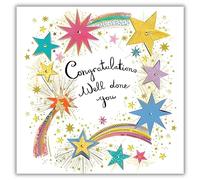 Congratulations Card - Female/For Her - Well Done You - Shooting Stars Colourful Design - Special Finishes - Made in the UK - Eco-Friendly