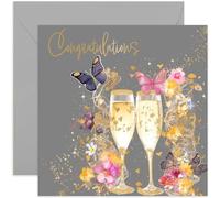 Congratulations Card for Couple - Special Engagement Gift for Them - Gold Foil Champagne and Butterfly Design - Anniversary Present for Couple - Wedding Day Card | Blank Inside