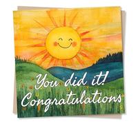 Congratulations Card, Well Done - Sunrise, You Did It, Exam Success | for Him, Her, Men, Women, Son, Daughter, Student, Graduation - from All of Us - Green Hills - Blank Inside, with Envelope