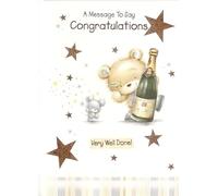 Congratulations Card with Cute Bear Design, Gold Stars, Special Message, White, 13 x 19 cm