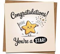 Congratulations Card - You're a Star - Cute Star Illustration, Blank Inside, 145mm x 145mm Square Greeting Card with Kraft Envelope for Graduation, New Job, Exam Results, Achievement