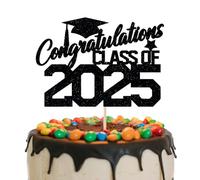Congratulations Class of 2025 Cake Topper, Black Glitter 2025 Graduation Cake Decorations for Congrats Grad High School/College Graduation Party Decorations