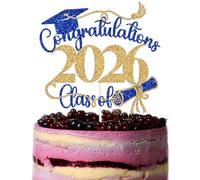 Congratulations Class of 2026 Cake Topper, Congrats Grad 2026 Decorations, You Did it, Congrats PhD/MBA/EdD/Master Grad Decoration Supplies Blue & Gold Glitter