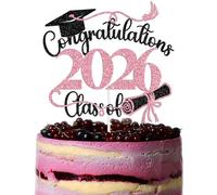 Congratulations Class of 2026 Cake Topper, Congrats Grad 2026 Decorations, You Did it, Congrats PhD/MBA/EdD/Master Grad Decoration Supplies Black & Pink Glitter
