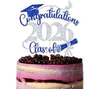 Congratulations Class of 2026 Cake Topper, Congrats Grad 2026 Decorations, You Did it, Congrats PhD/MBA/EdD/Master Grad Decoration Supplies Blue & Silver Glitter