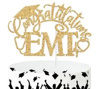Congratulations EMT Cake Topper, Congrats Emergency Medical Technician Cake Decor, 2026 Nursing/Medical School Grad Graduation Party Decorations Supplies, Gold Glitter