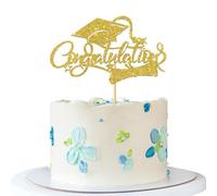 Congratulations Graduation Cake Topper - Congrats Grad Cake Supplies - University High School College Graduation Party Decorations - Gold Glitter