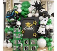 Congratulations Graduation Decor Class of 2026 Green and Black Balloons Arch kit with Balloons Boxes, Graduation Party Decor Gold Confetti Balloon Explosion Star Certificate Trophies Foil Balloon