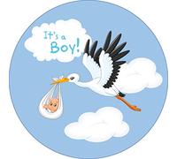 Congratulations It's a Boy New Baby Round circle Cake Edible Icing or Wafer Topper 7.5 inch Personalised (Wafer)