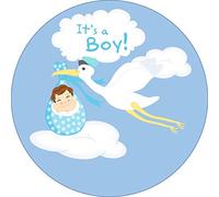 Congratulations It's a Boy New Baby Stork Round Circle Cake Edible Icing or Wafer Topper 7.5 inch Personalised (Icing)